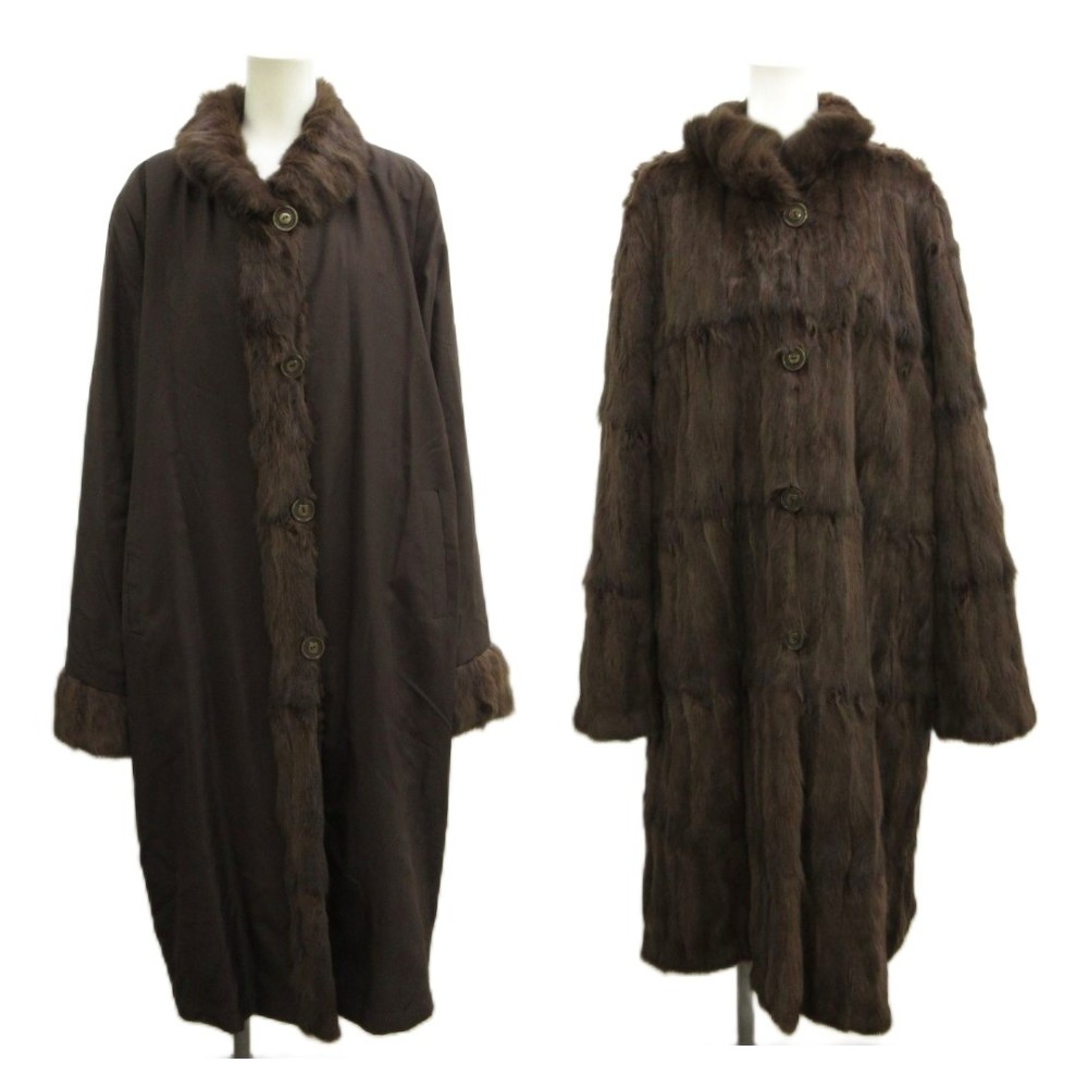 【中古】エンバ EMBA ファーコート リスファー 毛皮 シルク 絹 茶 ブラウン リバーシブル ロング丈 /PP ■GY11 【ベクトル 古着】 260528｜ブランド古着ベクトルプレミアム店