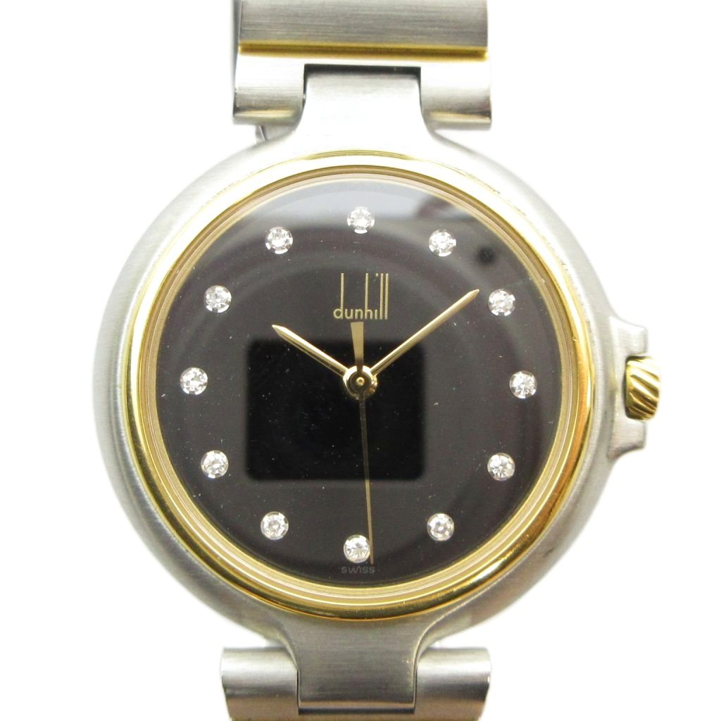 【中古】ダンヒル dunhill QMQM ミレニアム ボーイズ 腕時計 12Pダイヤ ヴィンテージ ウォッチ クォーツ 黒文字盤 シルバー色 ■GY18 /MQ レディース 【ベクトル 古着】 260718｜ブランド古着ベクトルプレミアム店