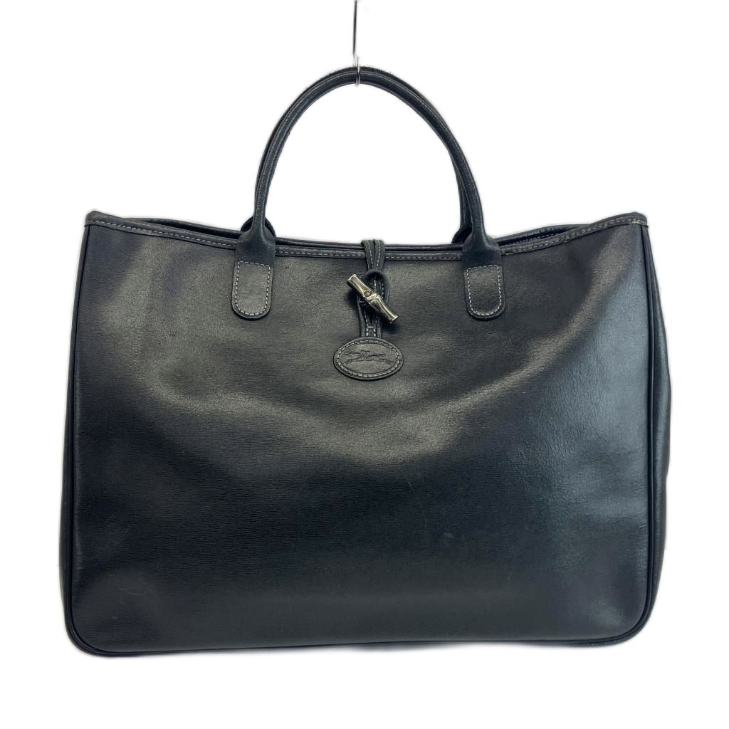 【中古】ロンシャン LONGCHAMP ハンドバック トートバッグ なめし革 ロゴタイプ 黒 黒いこと /XZ ■GY18 レディース 【ベクター 古着】 260604