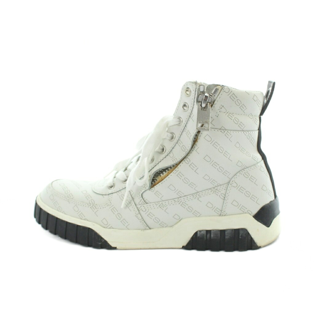 【中古】ディーゼル DIESEL Y02003PR317 S-RUA MID スニーカー シューズ 靴 サイドジップ ロゴ パンチング レザー 25.5cm 白 ホワイト ■GY18 /MQ メンズ 【ベクトル 古着】 260603｜ブランド古着ベクトルプレミアム店
