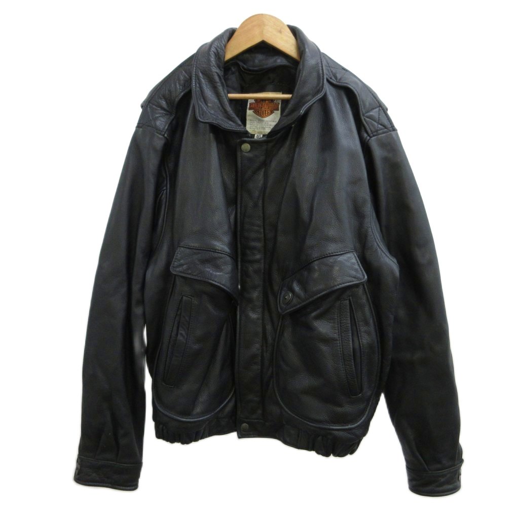 【中古】ハーレーダビッドソン HARLEY DAVIDSON 80s 90s 飛翔上衣 なめし革上衣 子ヒツジなめし革 本革 革ジャン 40 黒 黒いこと /PP ■GY18 メンズ 【ベクター 古着】 260530