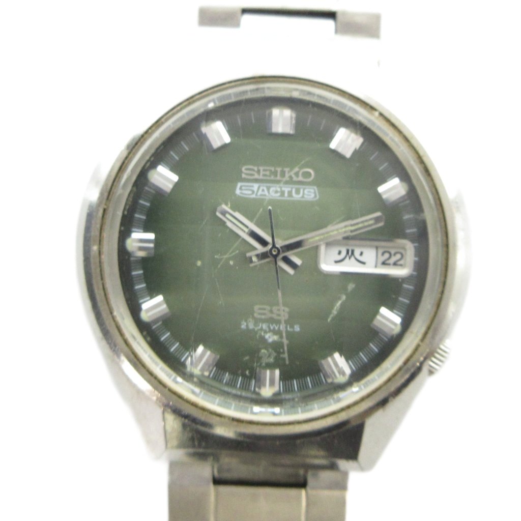 【中古】セイコー SEIKO 6106-7690 5 ACTUS ファイブ アクタス 腕時計 自動巻き ヴィンテージ アンティーク ウォッチ カレンダー付き デイデイト カットガラス シルバー色 ■GY18 /MQ メンズ 【ベクトル 古着】 260602|ブランド古着ベクトルプレミアム店