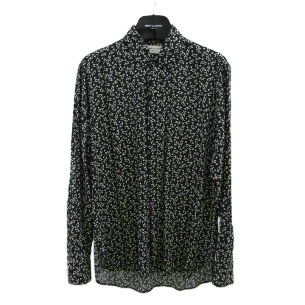 【中古】サンローラン 光の都市 SAINT LAURENT PARIS Yシャツ 37 黒 黒いこと 白 白いこと 総柄 比翼 長袖 星柄 01SZ 564172 Y594U 1095 /PP ■GY17 メンズ 【ベクター 古着】 260603
