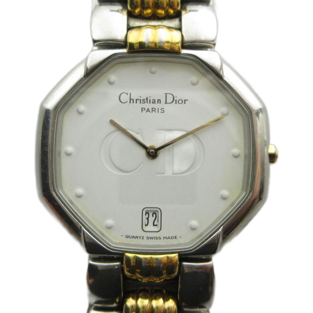 【中古】クリスチャンディオール Christian Dior D45 204-1 腕時計 ウォッチ オクタゴン クォーツ カレンダー付き デイト シルバー色 ゴールド色 ■GY17 /MQ ■OH レディース 【ベクトル 古着】 260721|ブランド古着ベクトルプレミアム店