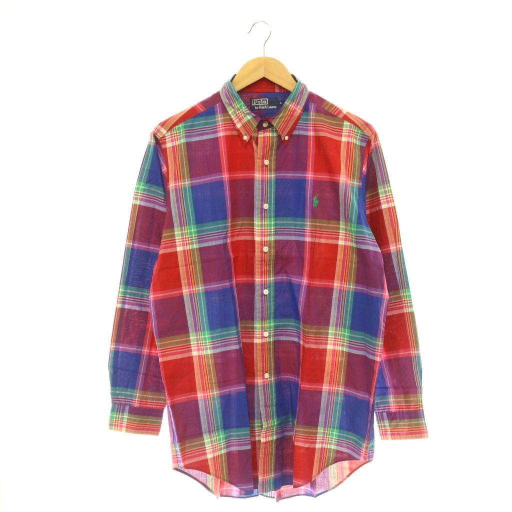 【中古】ポロ バイ ラルフローレン Polo by Ralph Lauren ボタンダウンシャツ チェック柄 ロゴ L レッド マルチカラー /ES ■GY18 メンズ 【ベクトル 古着】 260608｜ブランド古着ベクトルプレミアム店