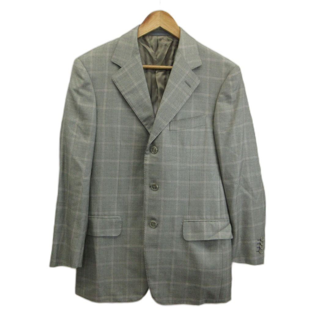【中古】エルメネジルドゼニア Ermenegildo Zegna テーラードジャケット ウール シルク混 シングル 3B 背抜き チェック柄 サイドベンツ 46 M グレー /XZ ■GY50 メンズ 【ベクトル 古着】 260606｜ブランド古着ベクトルプレミアム店