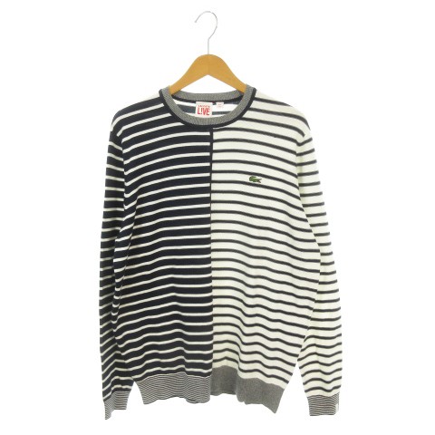 【中古】ラコステ ライブ Lacoste L!VE ニット セーター ボーダー ロゴ L 紺 ネイビー 切り替えデザイン 長袖 AH2537 /AH23 ■GY50 メンズ 【ベクトル 古着】 260622｜ブランド古着ベクトルプレミアム店