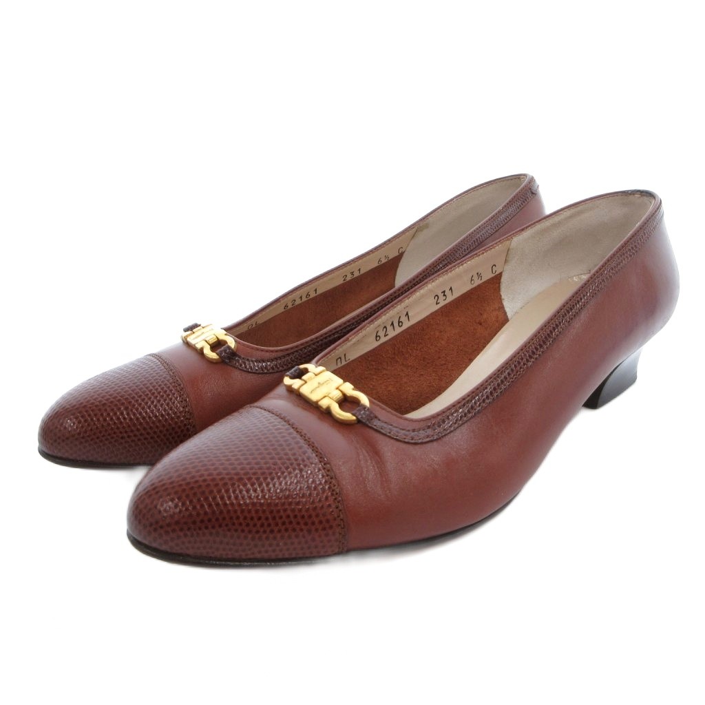 【中古】サルヴァトーレフェラガモ Salvatore Ferragamo パンプス ガンチーニ アーモンドトゥ レザー 6.5 茶 ブラウン /FF ■GY50 レディース 【ベクトル 古着】 260625｜ブランド古着ベクトルプレミアム店