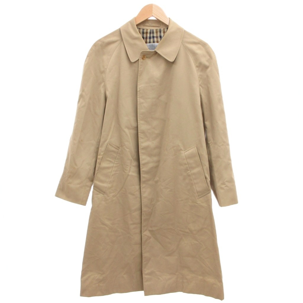 【中古】アクアスキュータム AQUASCUTUM ステンカラーコート ベージュ ロング丈 比翼仕立て シングル 裏地クラブチェック柄 /SD ■GY50 メンズ 【ベクトル 古着】 260616｜ブランド古着ベクトルプレミアム店
