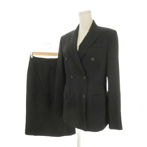 【中古】アクアスキュータム AQUASCUTUM セットアップ スーツ ジャケット 9 スカート 7 黒 ブラック ダブルブレスト 長袖 ペンシルスカート 1004385-39 /CK1 レディース 【ベクトル 古着】 260622｜ブランド古着ベクトルプレミアム店