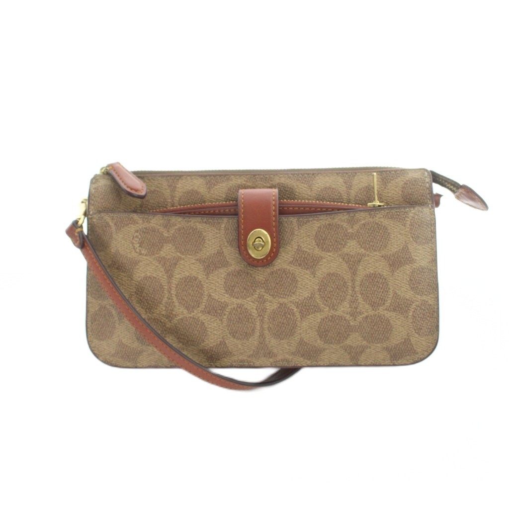 【中古】コーチ職 COACH C5369 ショルダーウォレット 曲がったがけ ロゴタイプ 書き判 曲がること鍵を掛ける PVC なめし革 茶 赤銅色 ■GY18 /MQ レディース 【ベクター 古着】 260604