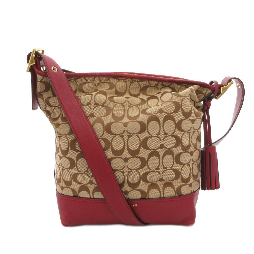 【中古】コーチ COACH ショルダーバッグ ハンドバッグ 2way ピンク 赤 レッド タッセル シグネチャー柄 F25380 /SX ■GY18 レディース 【ベクトル 古着】 260611｜ブランド古着ベクトルプレミアム店
