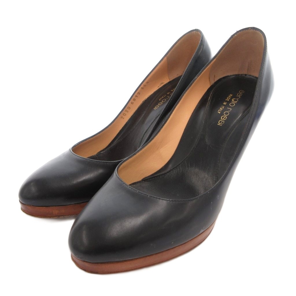 【中古】セルジオロッシ Sergio rossi パンプス ウッドヒール レザー 35.5 黒 ブラック /FF ■GY17 レディース 【ベクトル 古着】 260611|ブランド古着ベクトルプレミアム店