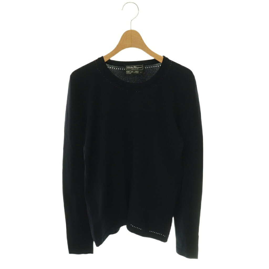 【中古】サルヴァトーレフェラガモ Salvatore Ferragamo ニット プルオーバー 長袖 ハイゲージ L ネイビー /DF ■GY40 レディース 【ベクトル 古着】 260609|ブランド古着ベクトルプレミアム店