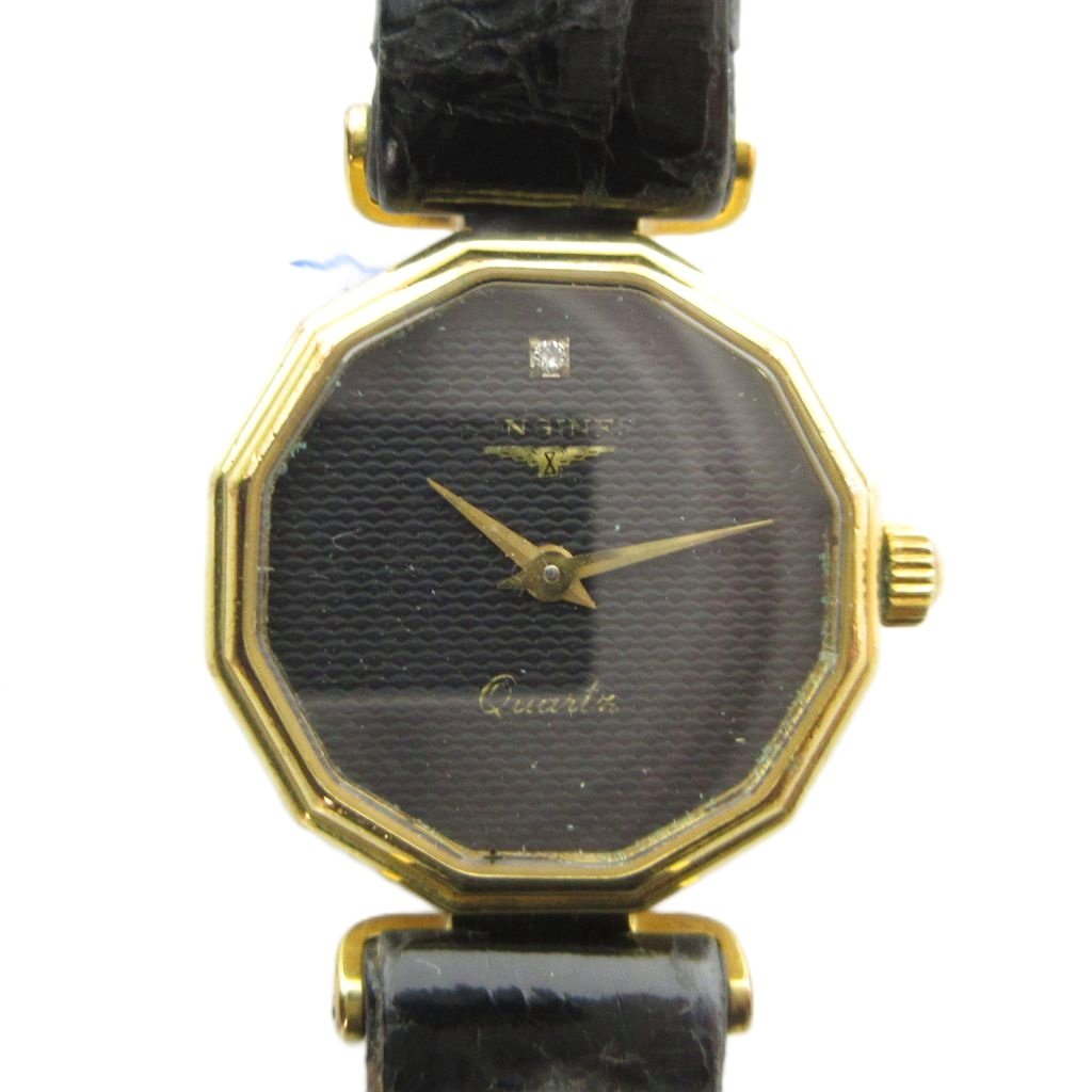 【中古】ロンジン LONGINES ジャンク品 20240309 腕時計 ウォッチ クォーツ レザーベルト 黒文字盤 ゴールド色 ■GY11 /MQ レディース 【ベクトル 古着】 260704|ブランド古着ベクトルプレミアム店