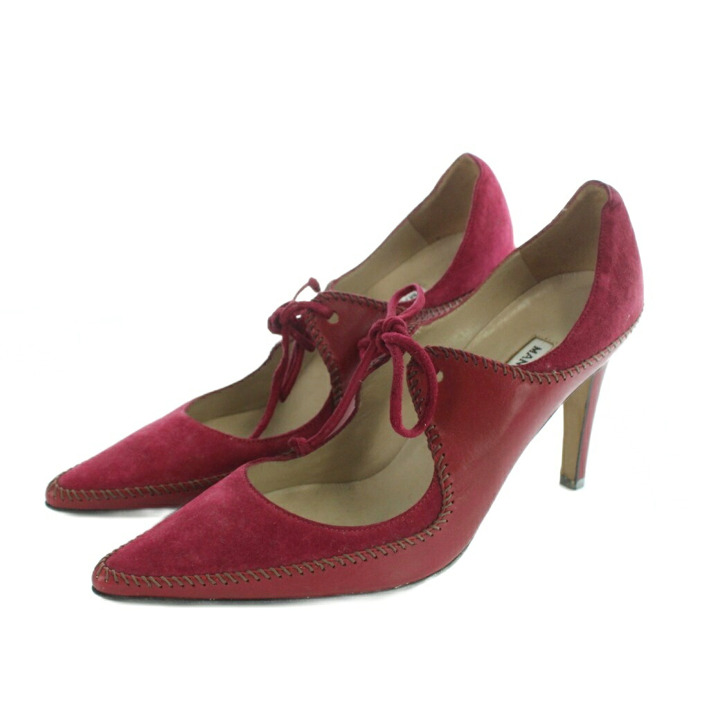 【中古】マノロブラニク MANOLO BLAHNIK パンプス ポインテッドトゥ ハイヒール スエード 38 25cm 赤 レッド ピンク ■GY18 /MQ レディース 【ベクトル 古着】 260608｜ブランド古着ベクトルプレミアム店