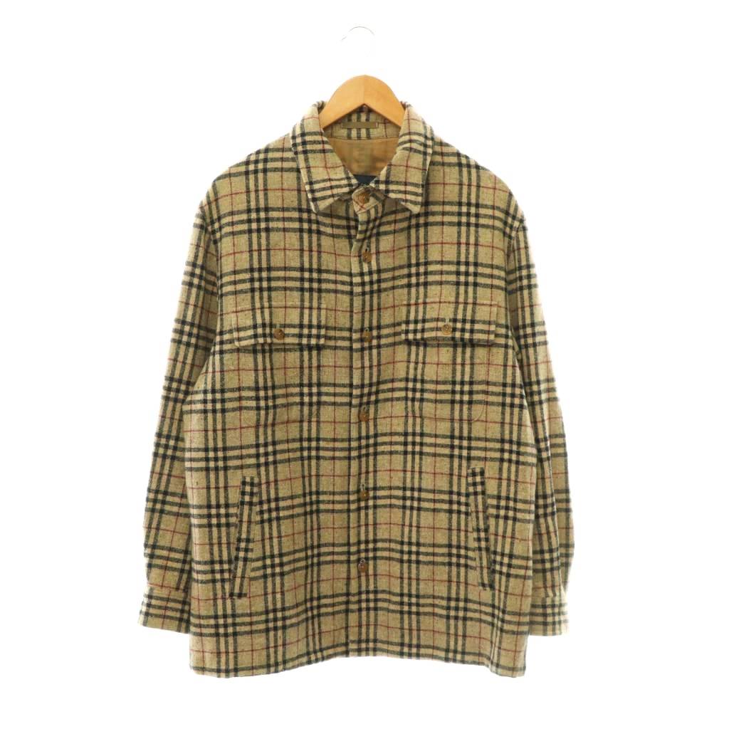 【中古】バーバリー ロンドン BURBERRY LONDON シャツジャケット ノバチェック ステンカラー ウール アンゴラ混 L ベージュ マルチカラー /CX ■GY0 メンズ 【ベクトル 古着】 260612|ブランド古着ベクトルプレミアム店
