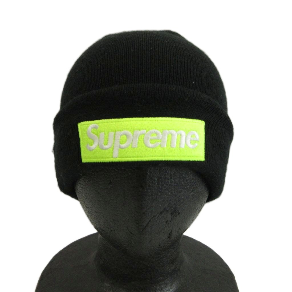 【中古】シュプリーム SUPREME &times; ニューエラ NEW ERA ボックスロゴ ビーニー Box Logo Beanie 帽子 ニット帽 刺繍 黒 ブラック ネオンイエロー /XZ ■GY11 メンズ レディース 【ベクトル 古着】 260618｜ブランド古着ベクトルプレミアム店