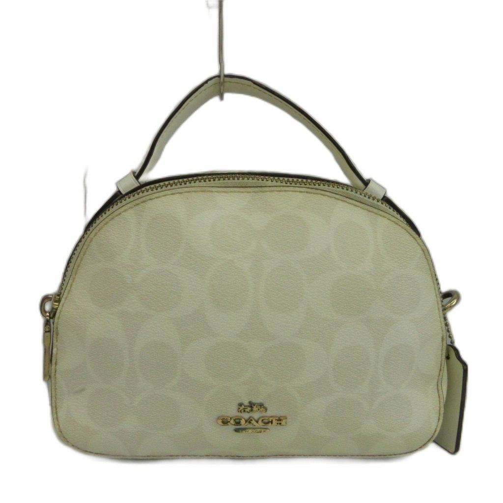 【中古】コーチ COACH セレナ ハンドバッグ ショルダーバッグ 2WAY PVC レザー シグネチャー Wファスナー ロゴ ゴールド金具 白 ホワイト 1591 /XZ ■GY18 レディース 【ベクトル 古着】 260715|ブランド古着ベクトルプレミアム店