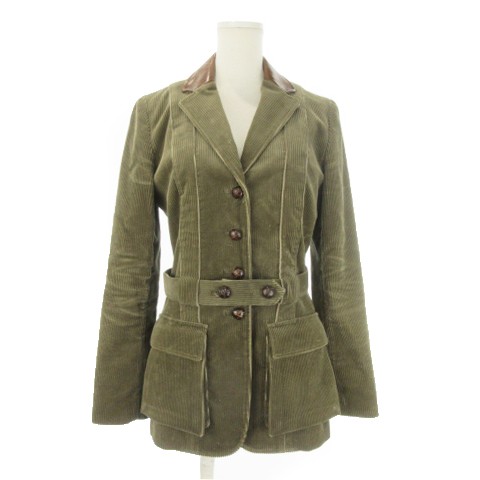 【中古】ラルフローレン RALPH LAUREN コーデュロイジャケット 上着 9 緑 カーキ ブラウン 襟レザー 長袖 JKRLCA2005 /CK9 ■GY18 レディース 【ベクトル 古着】 260618｜ブランド古着ベクトルプレミアム店
