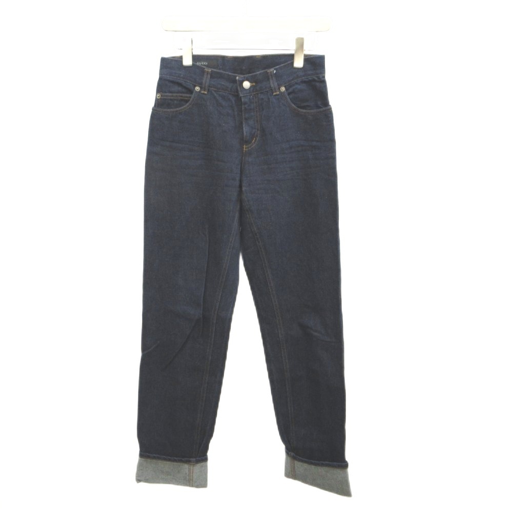【中古】グッチ GUCCI デニム ジーンズ パンツ 38 インディゴブルー ロゴ 無地 ストレート ロールアップ シェリーライン /NP ■GY18 レディース 【ベクトル 古着】 260616|ブランド古着ベクトルプレミアム店