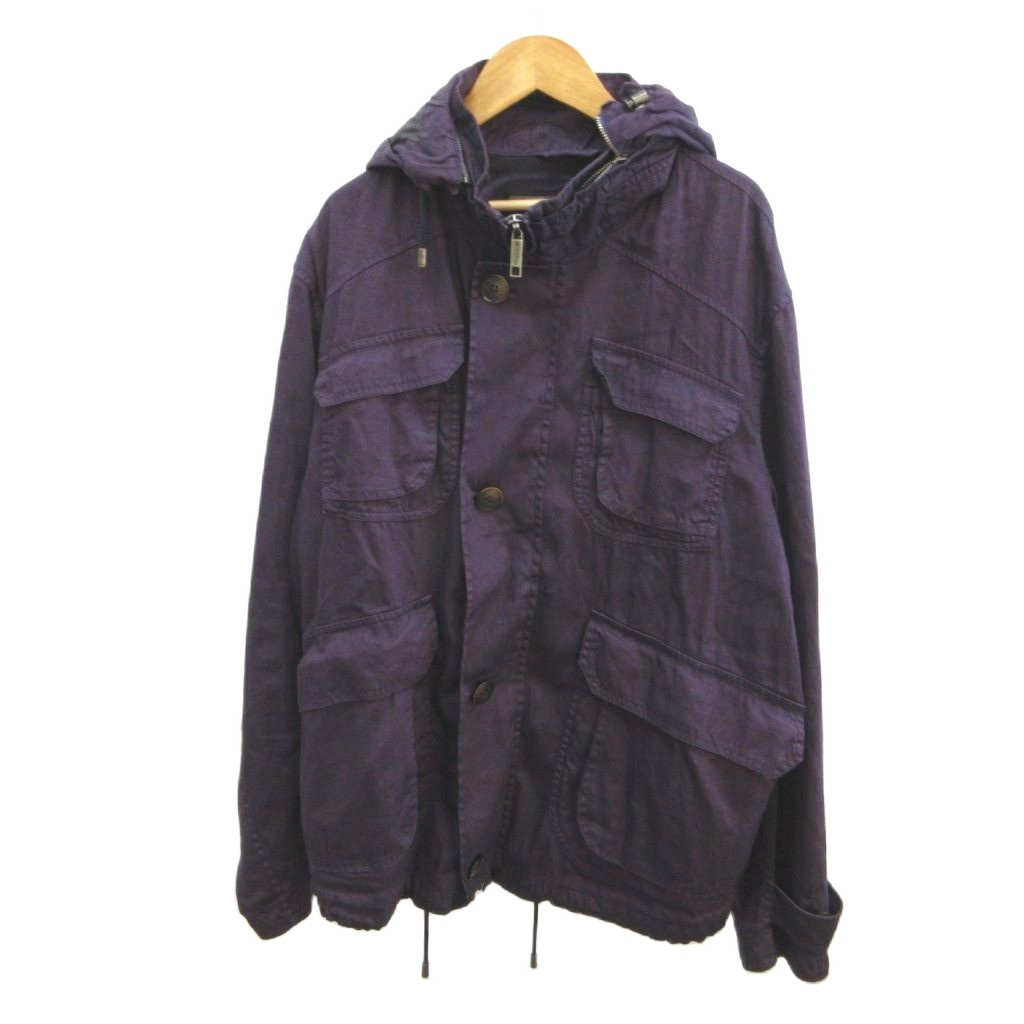 【中古】エトロ ETRO マウンテンパーカー リネン スタンドカラー カバーオール ジャケット 上着 麻 XL 紫 パープル フード付き 長袖 /YU ■GY19 メンズ 【ベクトル 古着】 260619|ブランド古着ベクトルプレミアム店