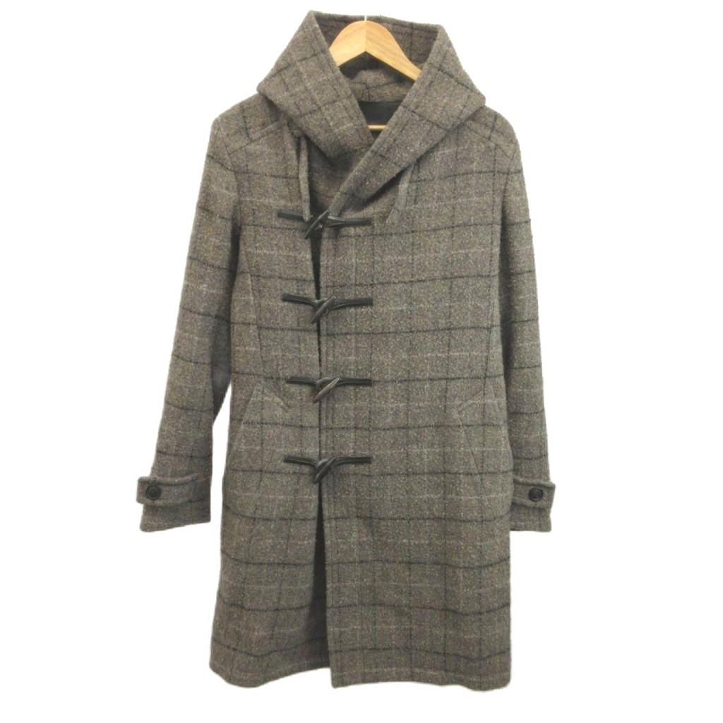 【中古】ブルーワーク BLUE WORK ハリスツイード HarrisTweed ダッフルコート チェック柄 上着 アウター ウール 1 茶 ブラウン フード付き 長袖 51-09-24-09006 310048 /YU ■GY03 レディース 【ベクトル 古着】 260623｜ブランド古着ベクトルプレミアム店