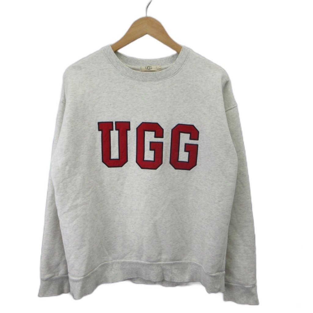 【中古】アグ UGG 21AW フェルトパッチクルーネックスウェット トレーナー L 白 ホワイト ロゴプリント クルーネック 長袖 21AW-UGTP13 /KK ■GY03 レディース 【ベクトル 古着】 260622|ブランド古着ベクトルプレミアム店