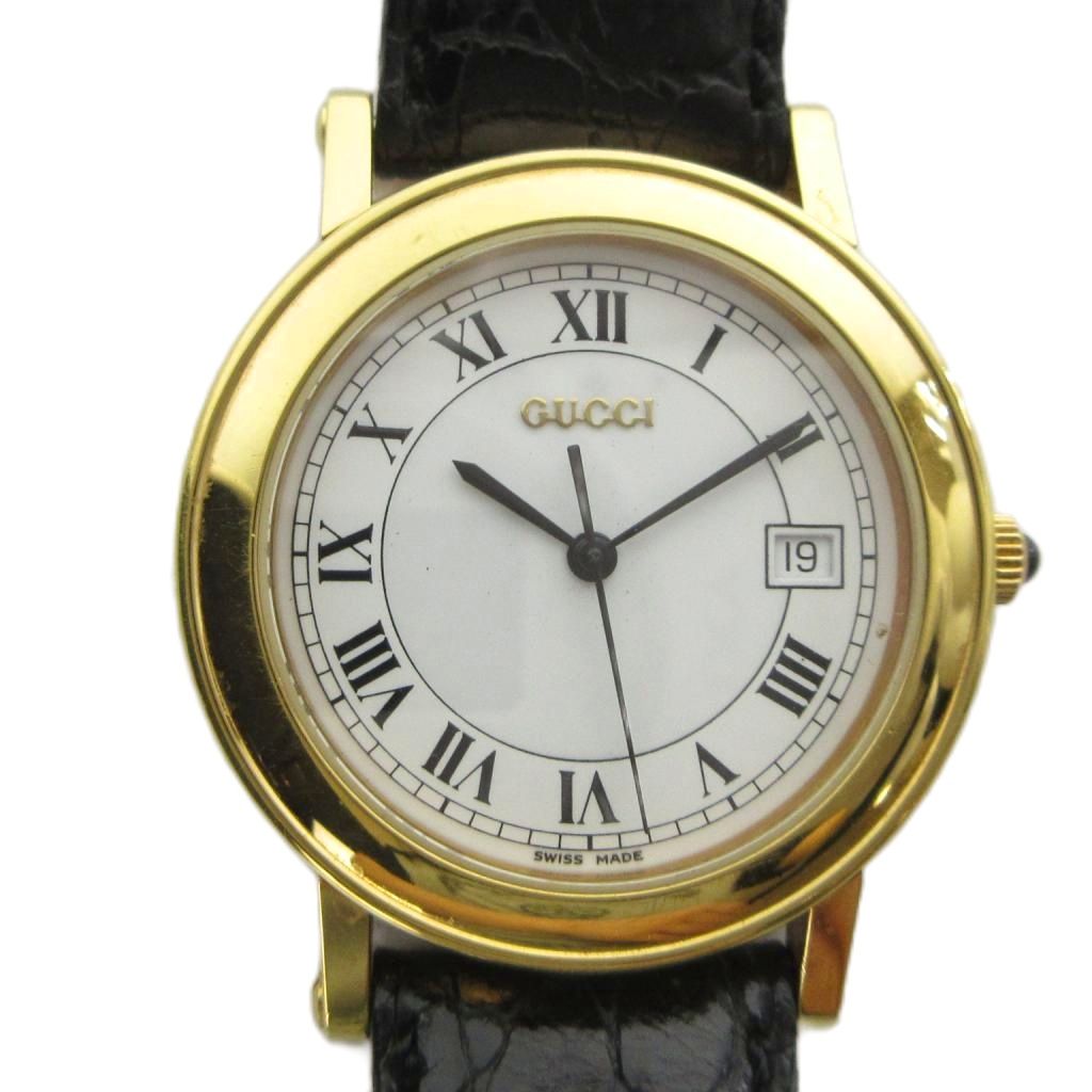 【中古】グッチ GUCCI 7200M 腕時計 ウォッチ クォーツ レザーベルト 白文字盤 カレンダー付き デイト ゴールド色 ■GY18 /MQ ■OH メンズ 【ベクトル 古着】 260620|ブランド古着ベクトルプレミアム店