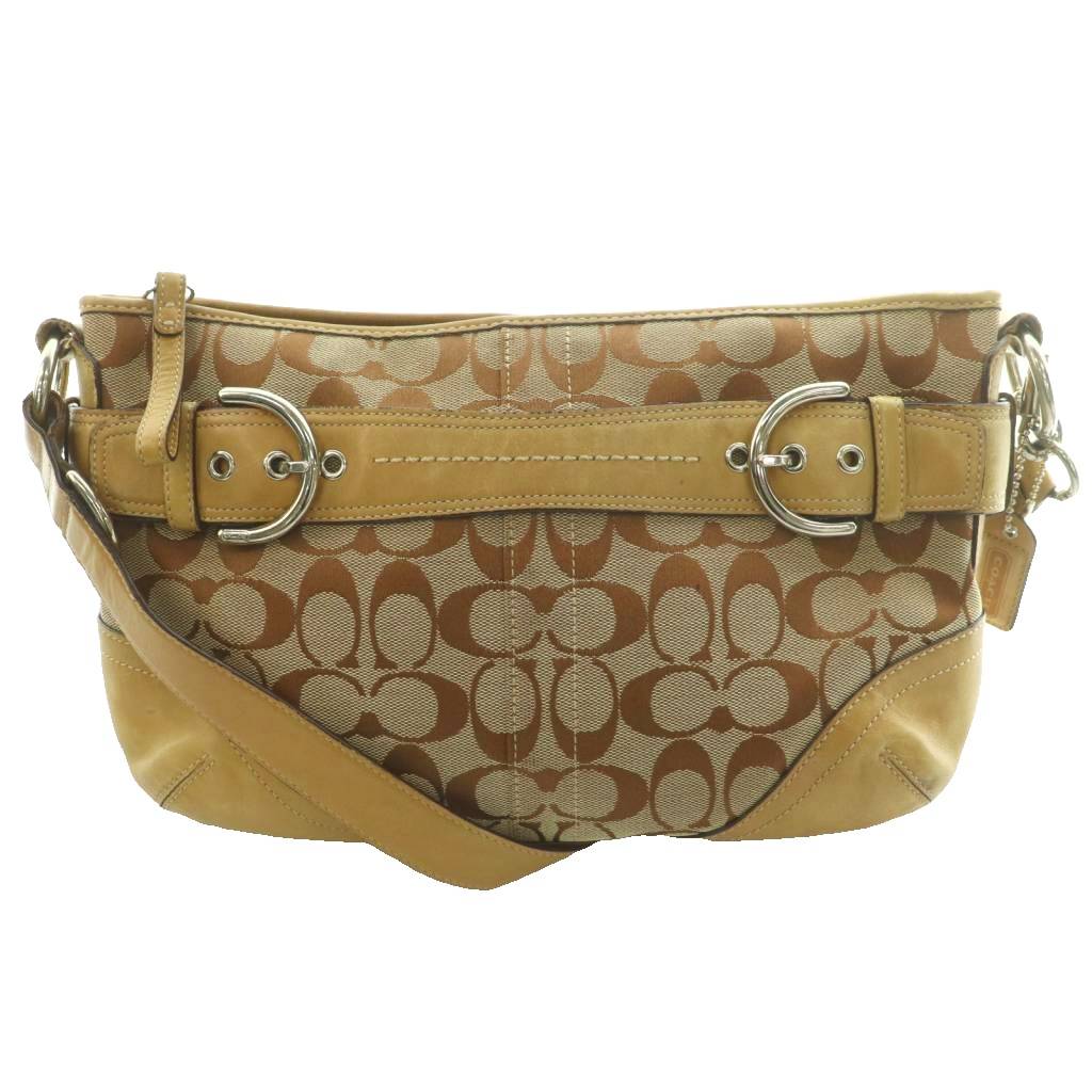 【中古】コーチ COACH シグネチャー ショルダーバッグ キャンバス レザー ベージュ 茶 ブラウン 7077 /SS ■OS ■GY18 レディース 【ベクトル 古着】 260621|ブランド古着ベクトルプレミアム店