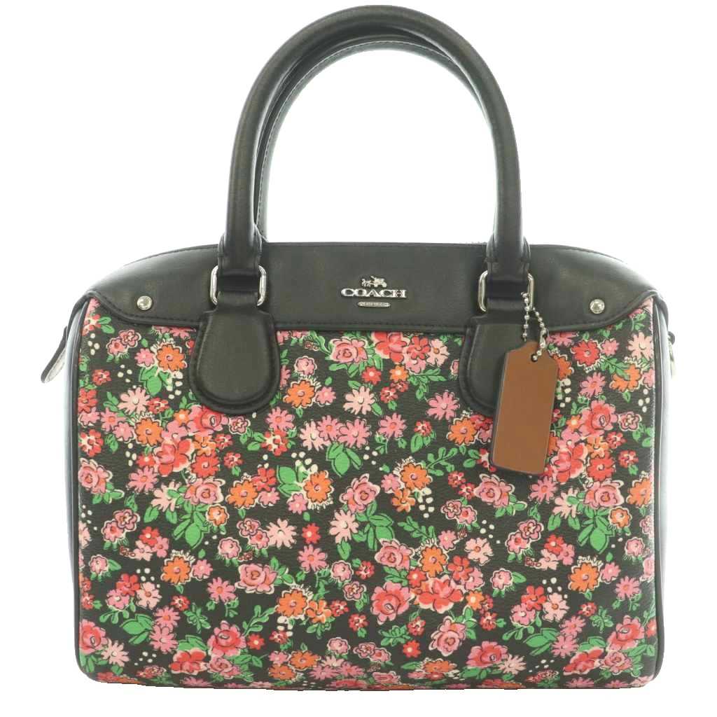 【中古】コーチ COACH ポージー クラスター フローラル柄ミニボストンバッグ ハンド PVC レザー 花柄 ロゴ マルチカラー 黒 ブラック ピンク F57882 /SS ■OS ■GY11 レディース 【ベクトル 古着】 260626｜ブランド古着ベクトルプレミアム店