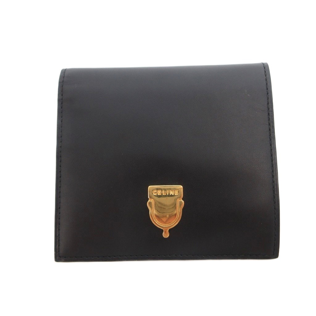 【中古】セリーヌ CELINE 二つ折り財布 ウォレット 小銭入れあり ロゴ 黒 ブラック /FF ■GY18 レディース 【ベクトル 古着】 260629|ブランド古着ベクトルプレミアム店