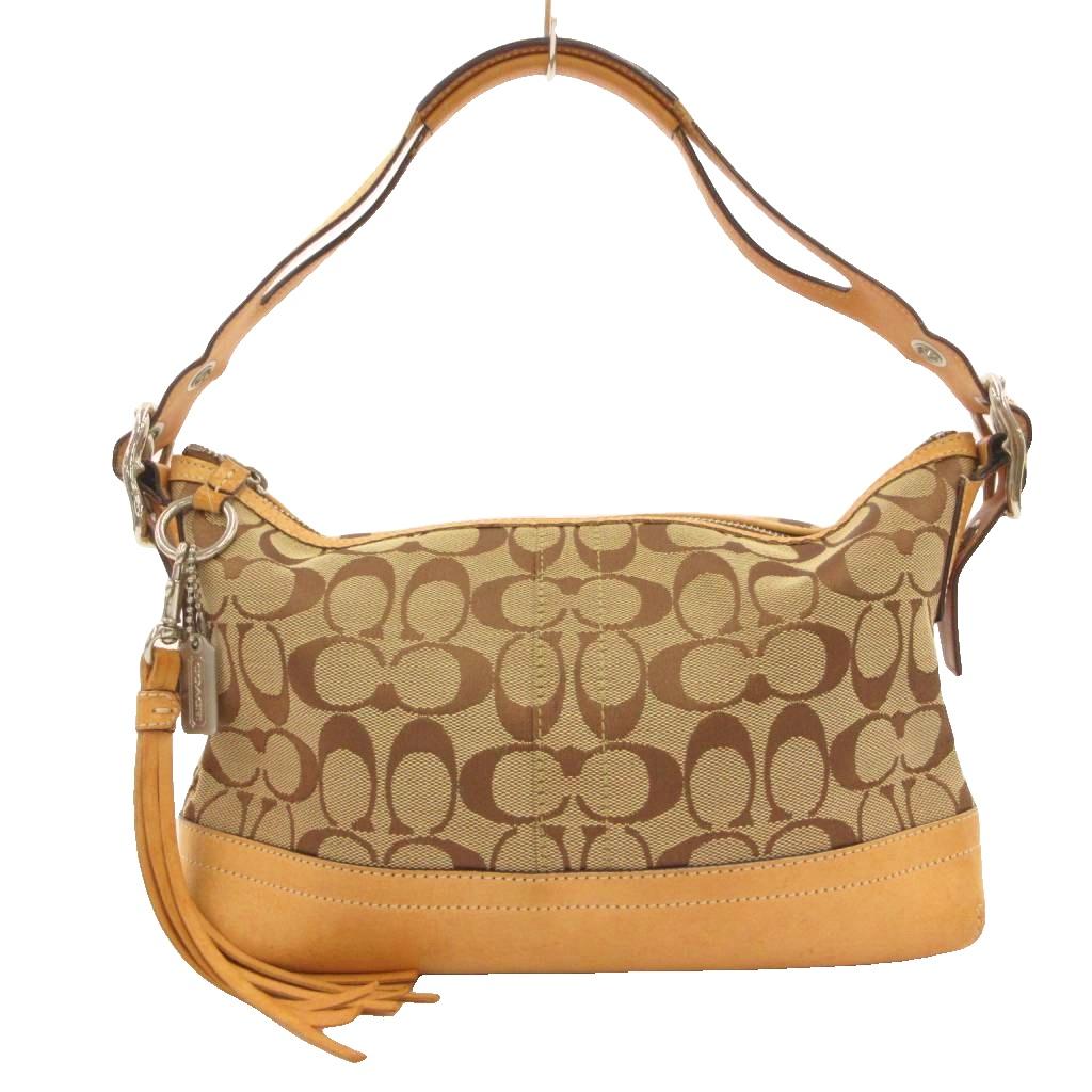【中古】コーチ COACH ハンドバッグ ワンショルダー シグネチャー柄 キャンバス レザー 本革 牛革 手提げ 肩掛け 茶 ブラウン キャメル タッセル /SD ■GY11 レディース 【ベクトル 古着】 260628｜ブランド古着ベクトルプレミアム店