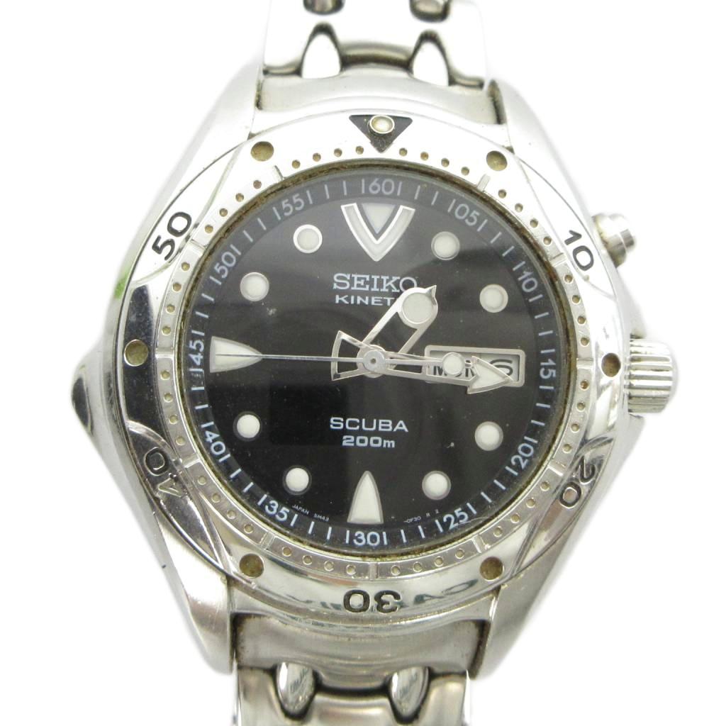 【中古】セイコー SEIKO ジャンク品 5M43-0D80 腕時計 自動巻き ウォッチ カレンダー付き デイト 黒文字盤 シルバー色 ■GY05 /MQ メンズ 【ベクトル 古着】 260628｜ブランド古着ベクトルプレミアム店
