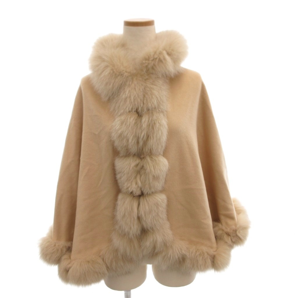 【中古】未使用品 サガ ファー SAGA FURS タグ付き ポンチョ カシミヤ ブルーフォックス ラビット ベージュ M~L /MX レディース 【ベクトル 古着】 260707|ブランド古着ベクトルプレミアム店
