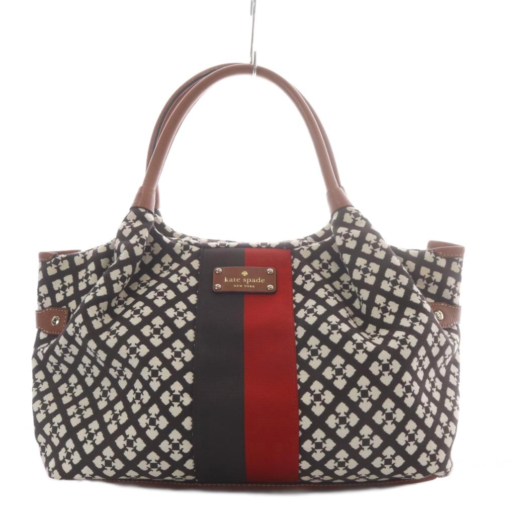 【中古】ケイトスペード KATE SPADE トートバッグ スペード柄 キャンバス レザー ブラウン&times;ホワイト WKRU1509 /YO14 レディース 【ベクトル 古着】 260703｜ブランド古着ベクトルプレミアム店 11,324円
