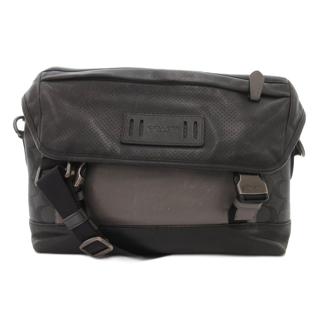 【中古】コーチ COACH F88336 レンジャー メッセンジャー ハンドバッグ 2way ロゴプレート 黒 ブラック パンチング加工 バックル留め /SJ ■GY18 メンズ 【ベクトル 古着】 260710|ブランド古着ベクトルプレミアム店