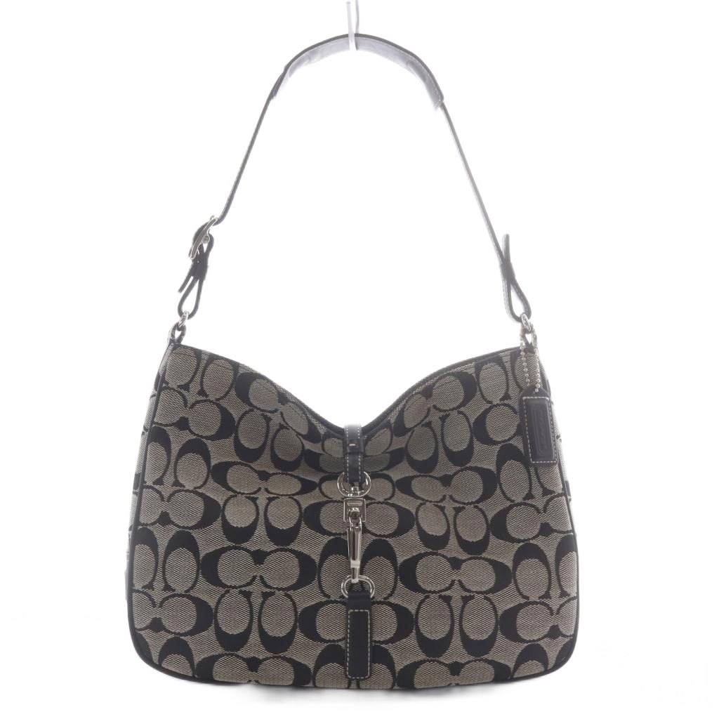 【中古】コーチ COACH ワンショルダー ショルダーバッグ シグネチャー キャンバス レザー グレー ブラック 6091 /YO31 ■GY18 レディース 【ベクトル 古着】 260706|ブランド古着ベクトルプレミアム店