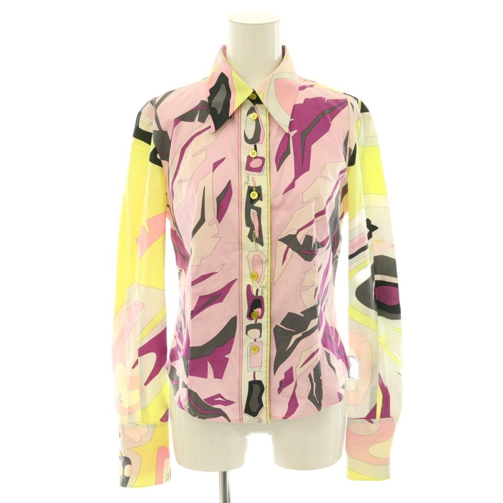 【中古】エミリオプッチ EMILIO PUCCI シャツ プッチ柄 長袖 I40 ピンク イエロー /HK ■GY06 レディース 【ベクトル 古着】 260706｜ブランド古着ベクトルプレミアム店