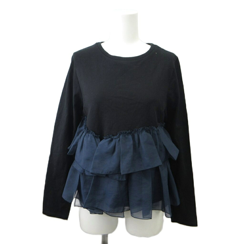【中古】ヴィヴィアンタム VIVIENNE TAM カットソー 38 黒 ブラック 紺 ネイビー フリル ラウンドネック 長袖 /14175062 NP ■GY06 レディース 【ベクトル 古着】 260706｜ブランド古着ベクトルプレミアム店