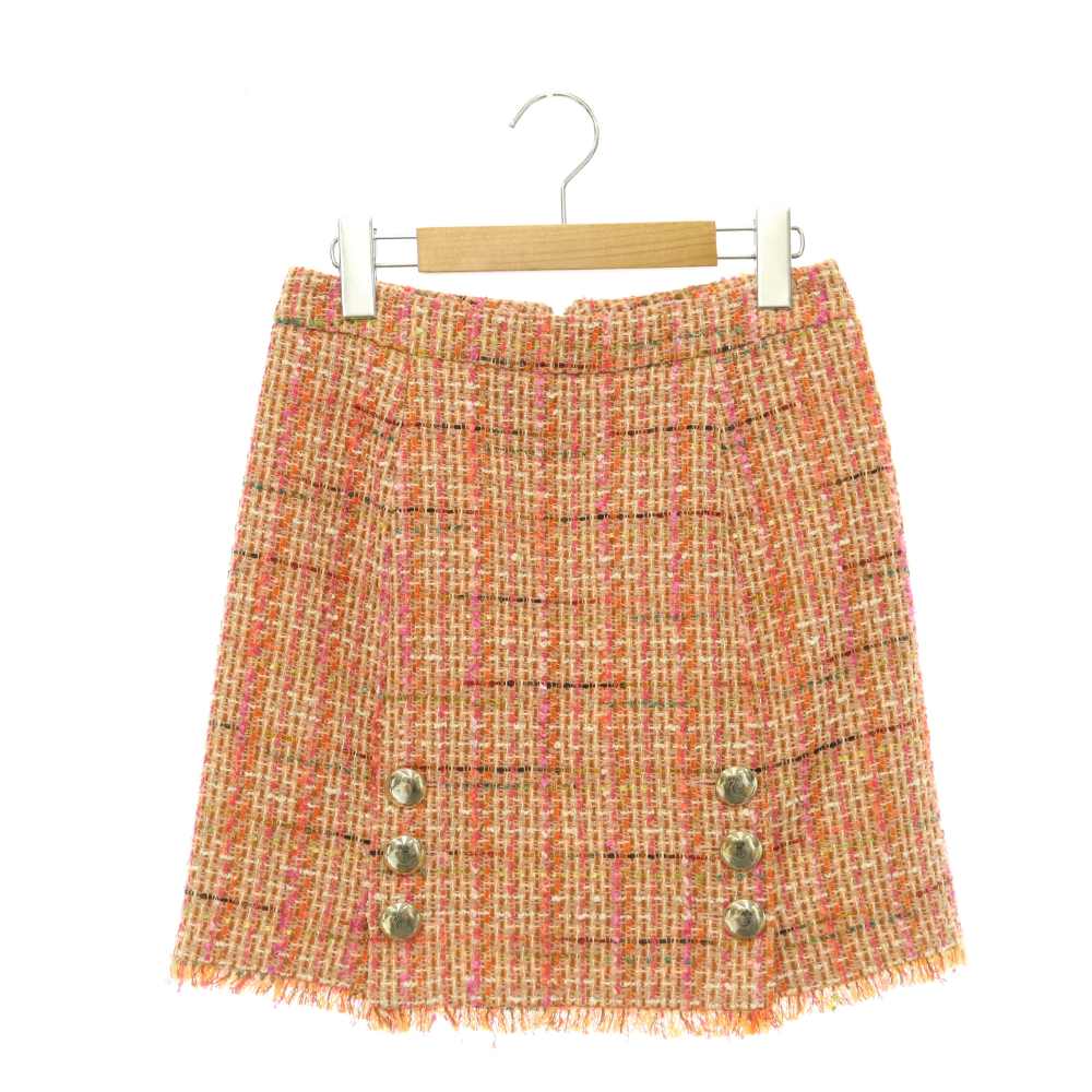 【中古】ブルマリン Blumarine スカート ミニ 台形 ファンシーツイード メタルボタン I40 茶 ピンク /HS ■GY40 レディース 【ベクトル 古着】 260713|ブランド古着ベクトルプレミアム店
