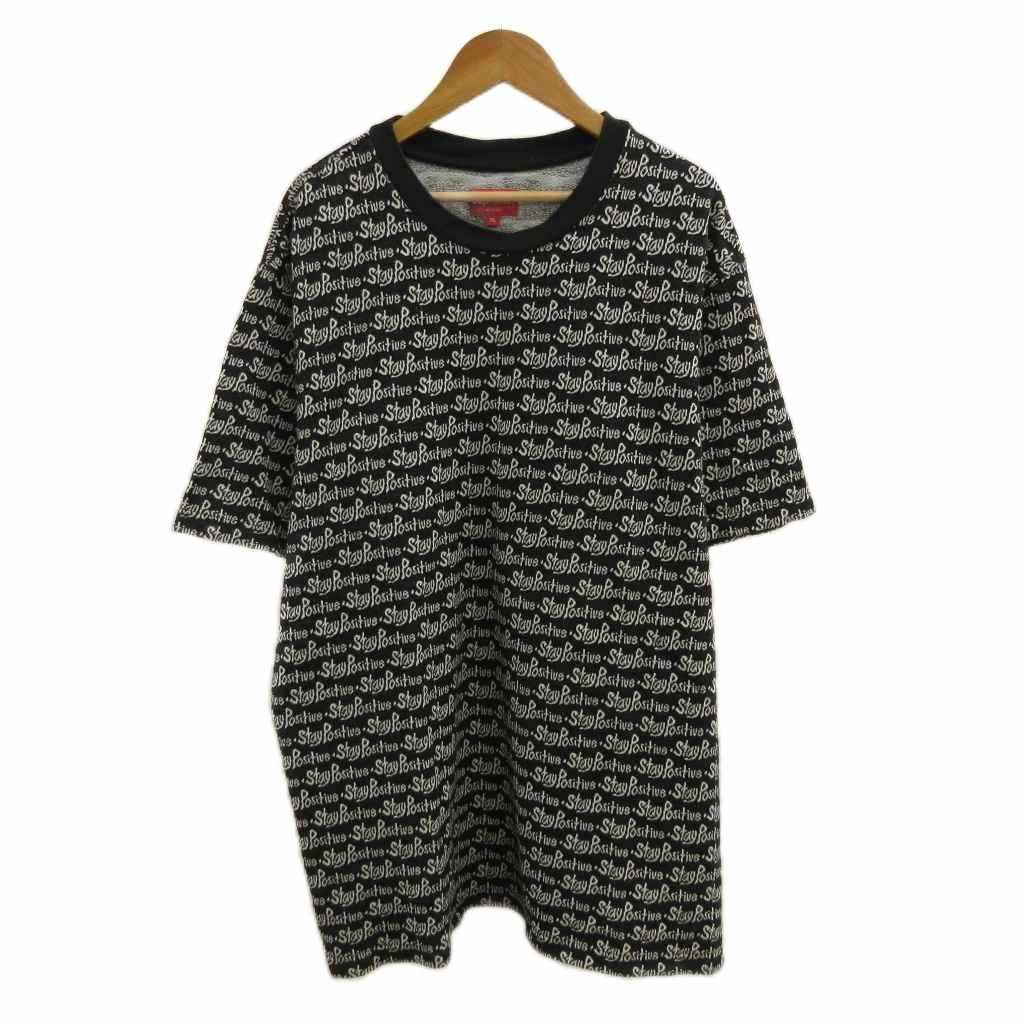 【中古】シュプリーム SUPREME Stay Positive Jacquard S/S Top Tシャツ カットソー ジャカード 半袖 クルーネック 総柄 XL 黒 ブラック 白 ホワイト /XZ ■GY40 メンズ 【ベクトル 古着】 260714｜ブランド古着ベクトルプレミアム店