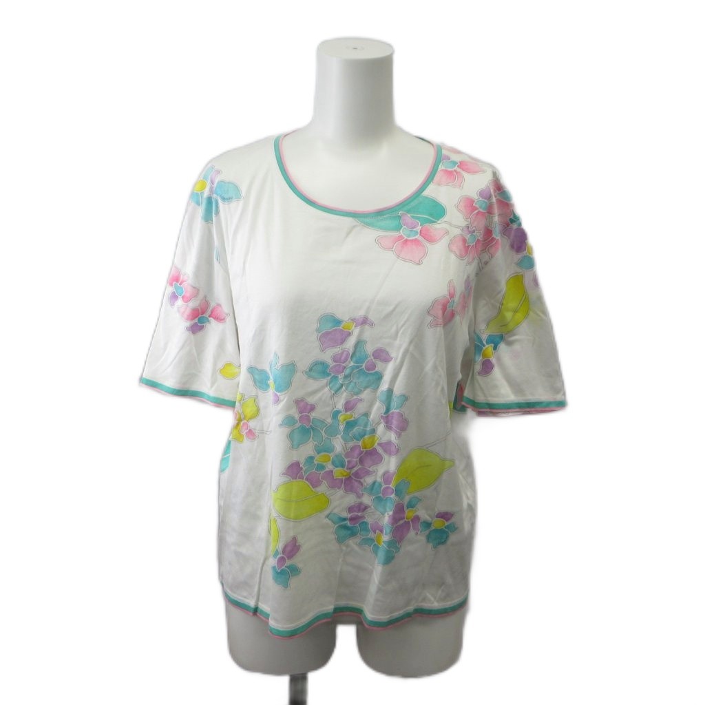 【中古】レオナール LEONARD カットソー LL 白 ホワイト マルチカラー 花柄 クルーネック 半袖 Tシャツ /PP ■GY44 レディース 【ベクトル 古着】 260709|ブランド古着ベクトルプレミアム店