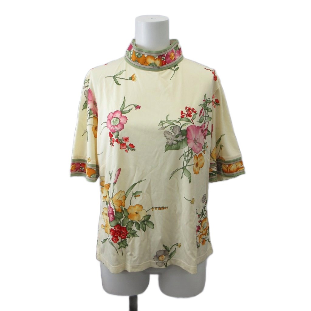 【中古】レオナール LEONARD カットソー LL ベージュ マルチカラー 花柄 ハイネック 半袖 Tシャツ /PP ■GY44 レディース 【ベクトル 古着】 260709|ブランド古着ベクトルプレミアム店
