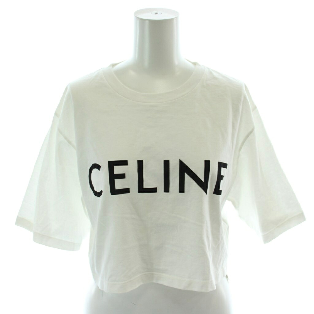 【中古】セリーヌ CELINE Tシャツ カットソー 半袖 クロップド ショート丈 ロゴ S 白 ホワイト 2X761671Q 01EA /MW ■GY18 レディース 【ベクトル 古着】 260711|ブランド古着ベクトルプレミアム店