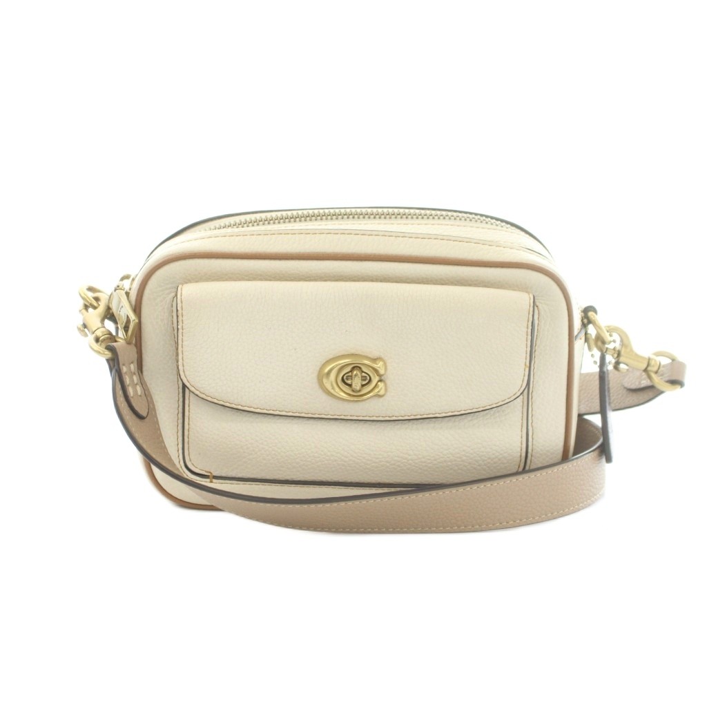 【中古】コーチ COACH ショルダーバッグ スクエア型 レザー 白 ホワイト 茶 ブラウン C0695 /MI ■GY18 レディース 【ベクトル 古着】 260709|ブランド古着ベクトルプレミアム店