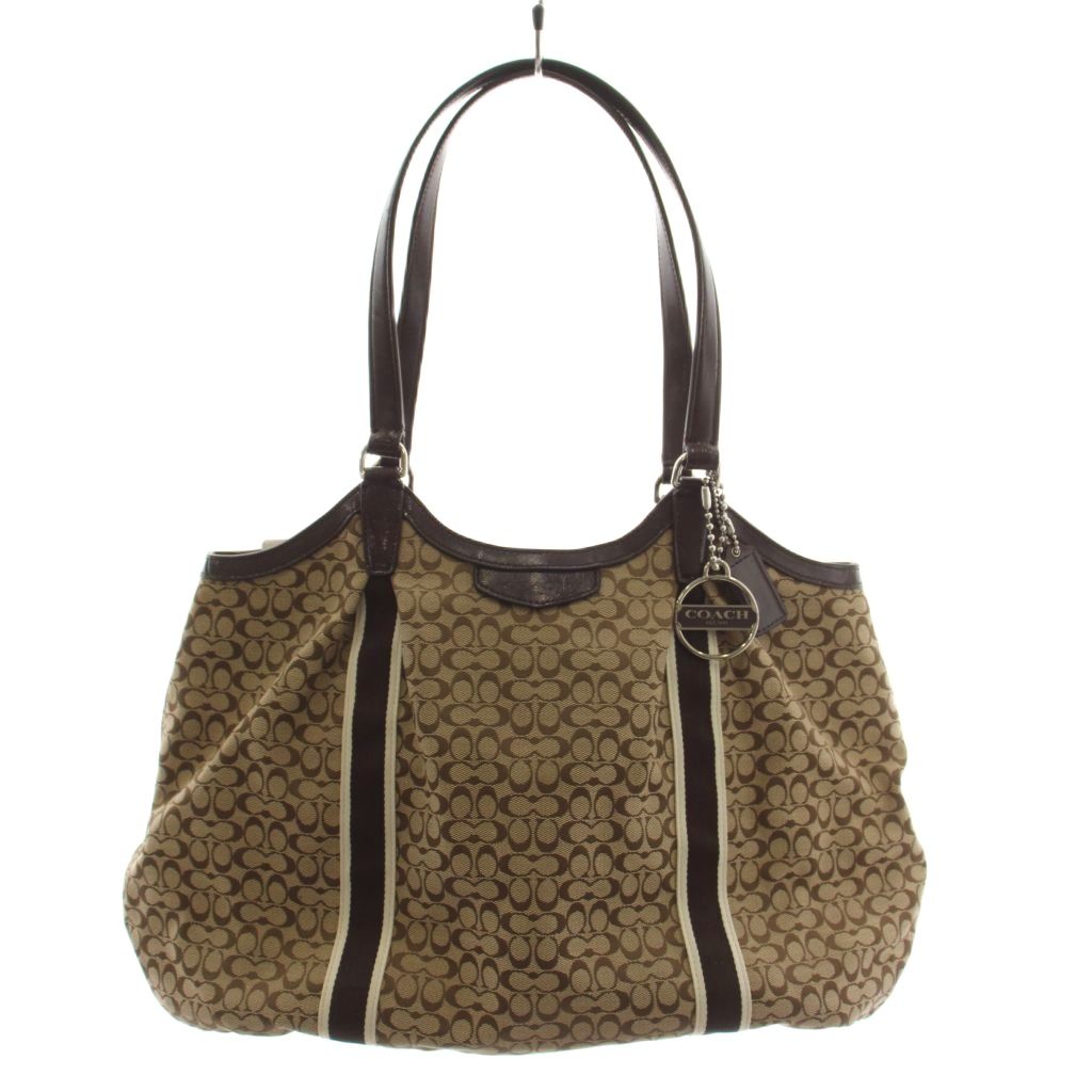 【中古】コーチ COACH ミニシグネチャー ストライプ ハンドバッグ トートバッグ ショルダーバッグ レザー キャンバス ベージュ 茶 ブラウン F26131 /AN ■GY18 レディース 【ベクトル 古着】 260714|ブランド古着ベクトルプレミアム店