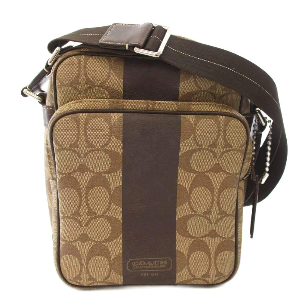 【中古】コーチ COACH ヘリテージ ストライプ シグネチャー ショルダーバッグ ベージュ F70078 /TK ■GY11 メンズ 【ベクトル 古着】 260716|ブランド古着ベクトルプレミアム店