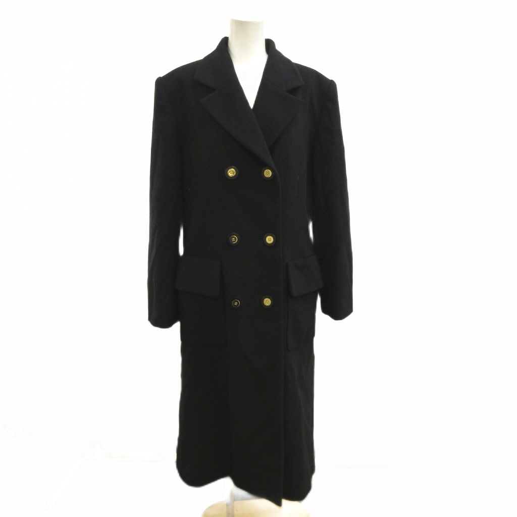【中古】ジバンシィ GIVENCHY ヴィンテージ ロング コート ウール ダブルブレスト 金ボタン 12号 黒 ブラック /NP ■GY73 レディース 【ベクトル 古着】 260724｜ブランド古着ベクトルプレミアム店