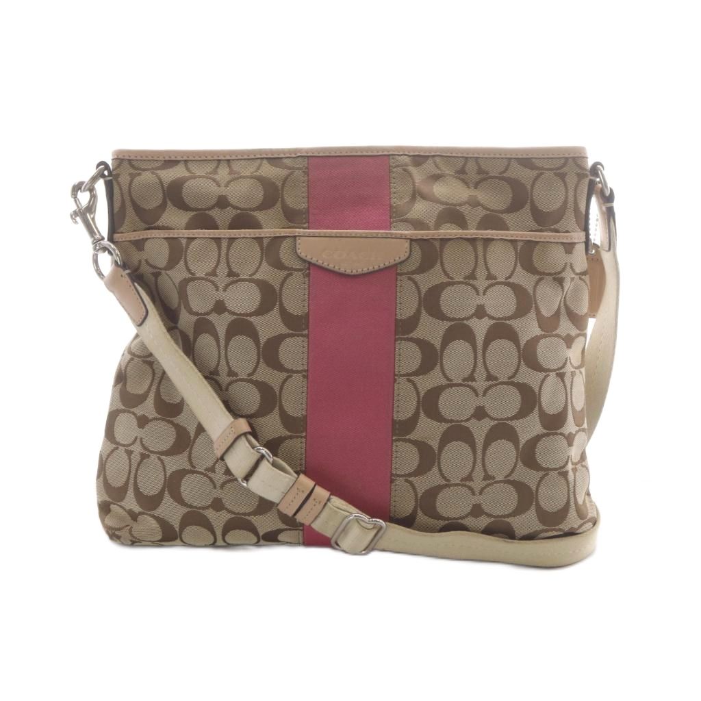 【中古】コーチ COACH ショルダーバッグ シグネチャー柄 ベージュ 茶 ブラウン ストライプ柄 F28502 /RI ■OS ■GY1 レディース 【ベクトル 古着】 260714｜ブランド古着ベクトルプレミアム店